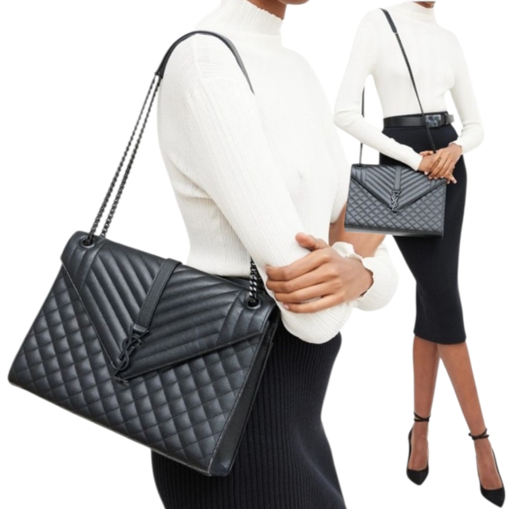 MSRP $3300 YSL SAINT LAURENT Large TriQuilted Matelasse Grain de Poudre